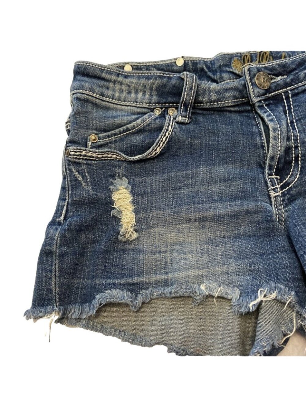 RED RIVET womens Jr Cut off Jeans SHORTS Sz 7 Pockets Embellishments countrycore - Picture 5 of 9